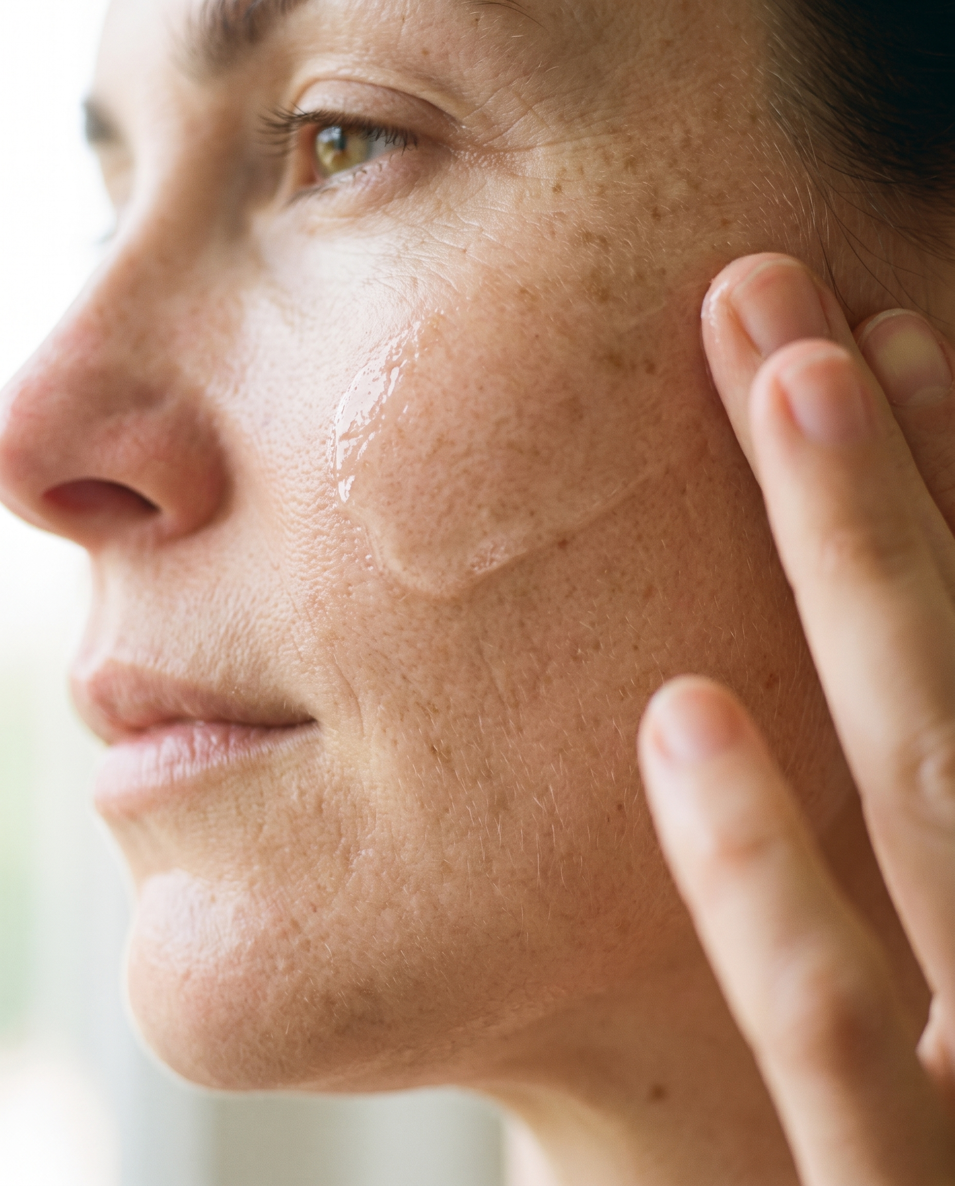Serum smoothed across the cheek
