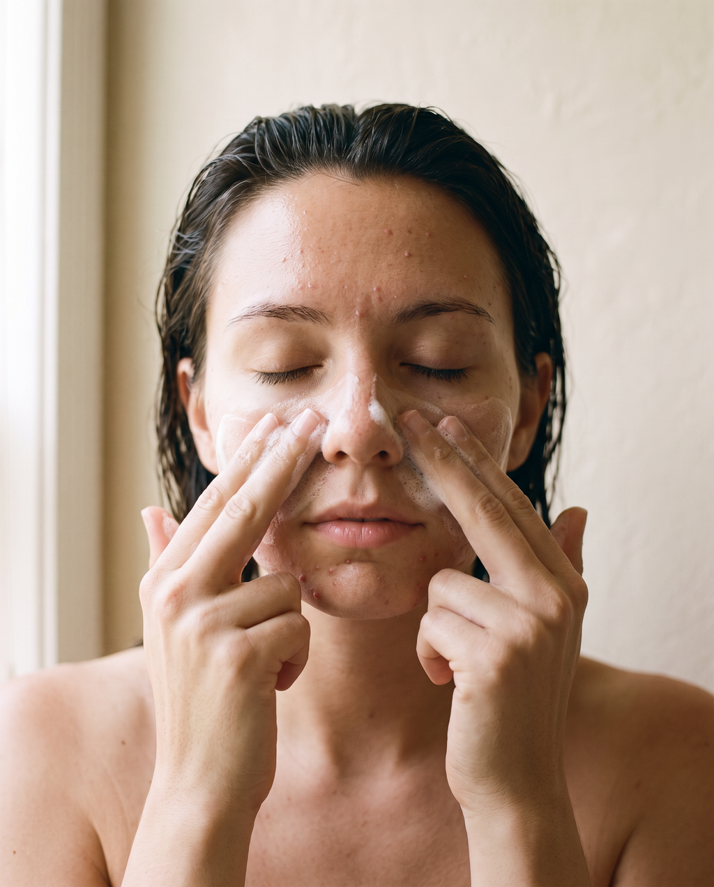 Massaging foam over the nose