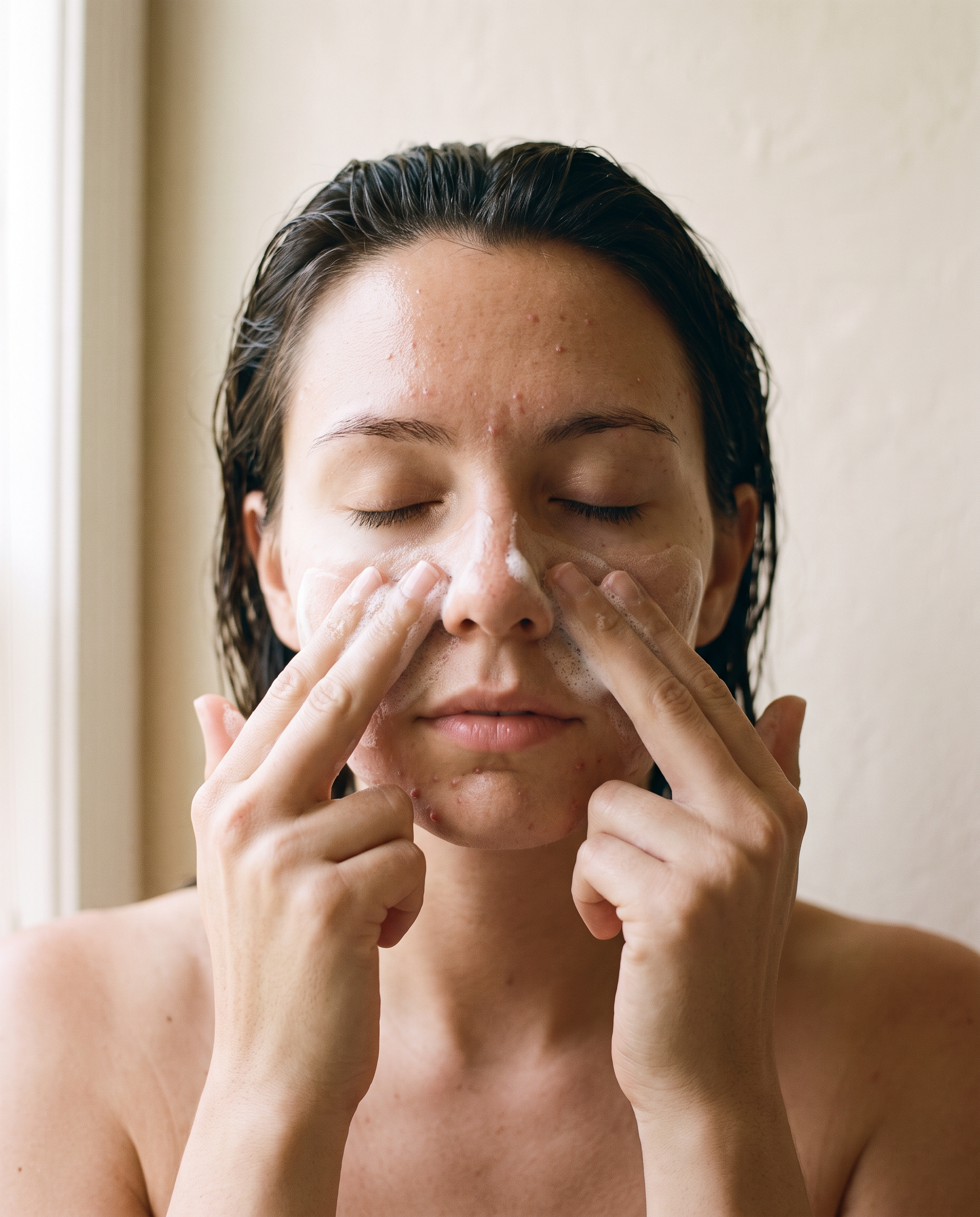 Massaging foam over the nose