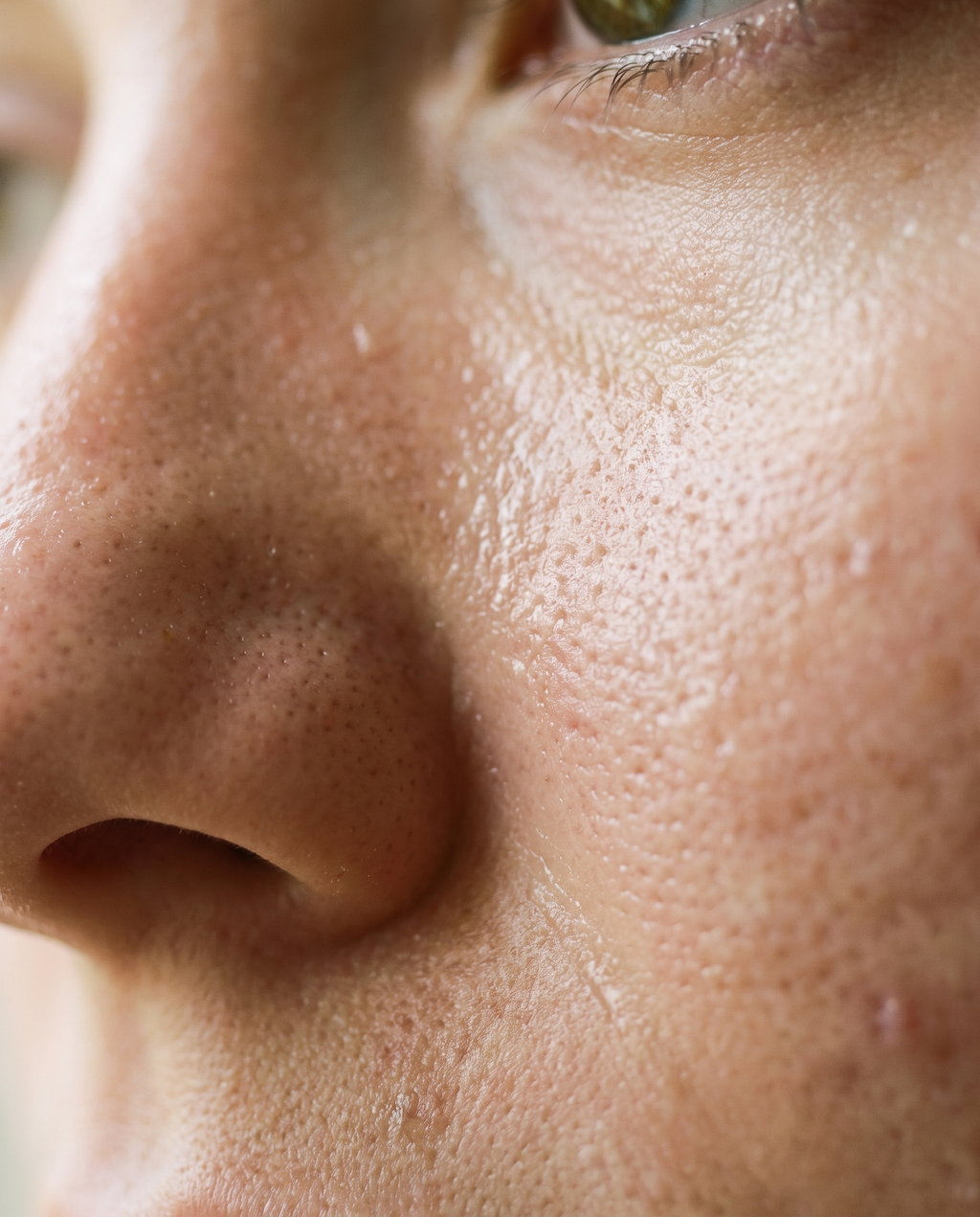 Close-up of pores on the nose